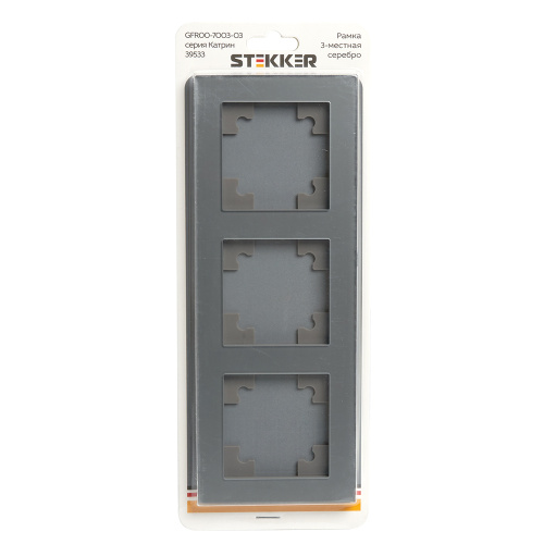 Рамка 3-местная, стекло, STEKKER, GFR00-7003-03, серия Катрин, серебро фото 3