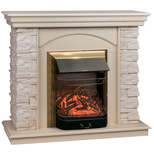 Электрокамин RealFlame Elford WT белый дуб с очагом Majestic Lux Brass фото 2