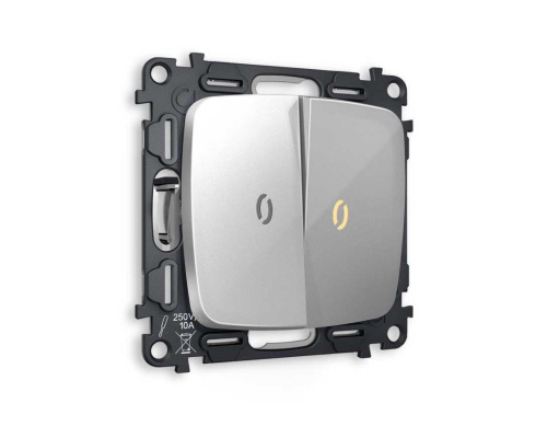 Комплект механизма 2-кл выключателя AMBRELLA VOLT с подсветкой 3200K OMEGA Серебро глянец QUANT (OP4040, VM115, G11Y) MO404010