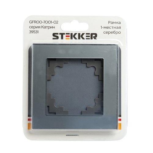 Рамка 1-местная, стекло, STEKKER, GFR00-7001-03, серия Катрин, серебро фото 4
