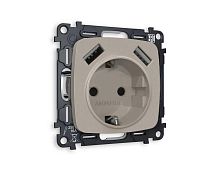 Комплект механизма электрической розетки AMBRELLA VOLT OMEGA Серо-бежевый матовый 2USB A+A 18W (быстрая зарядка) с/з QUANT (OP3690, VM155) MO369010