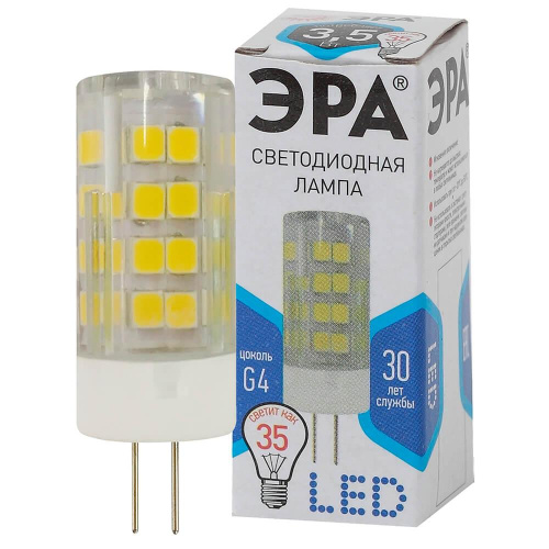 Лампа светодиодная ЭРА G4 3,5W 4000K прозрачная LED JC-3,5W-220V-CER-840-G4 Б0027856 фото 2