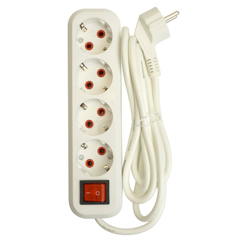 Удлинитель четырехместный с/з  с выключ. STEKKER HM07-41-07 3x1мм2, 7м, серия Home (У16А-003), белый фото 3