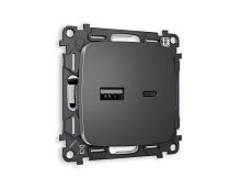 Комплект механизма розетки AMBRELLA VOLT OMEGA Антрацит серый 2USB A+C 20W (быстрая зарядка) QUANT (OP6610, VM177) MO661010