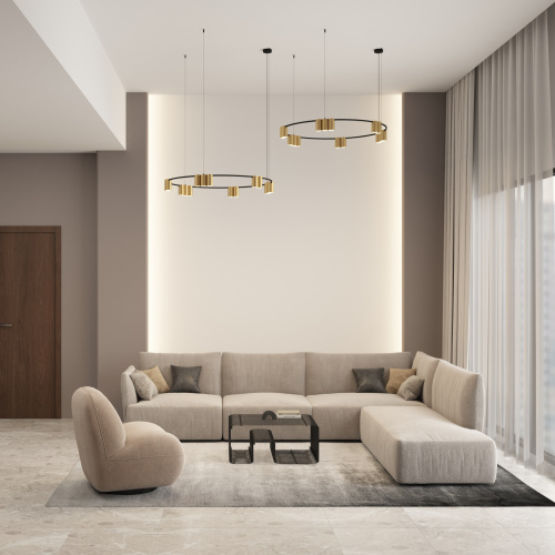 DK4067-BK+SG Подвесной светильник ORBIT, IP20, 15xGU10 LED, до 15 Вт, черный + сатинированное золото, алюминий фото 3