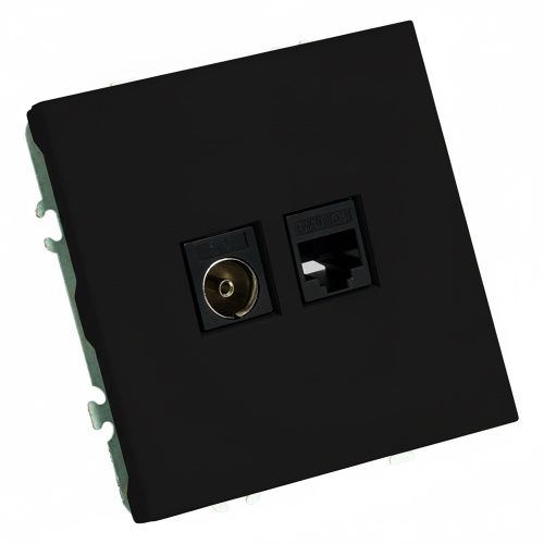 Розетка TV + компьютерная RJ-45 (механизм), STEKKER, RST00-5106-05, серия Эмили, черный уголь, soft touch фото 2
