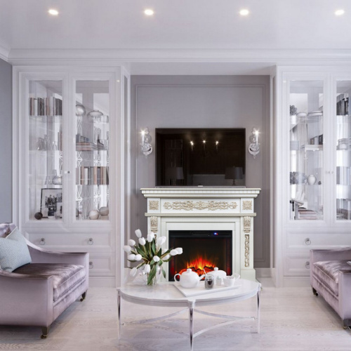 Каминокомплект ESTELLA/ЭЛЛИ Белый дуб с золотой патиной с очагом Электроочаг EVRIKA 25.5 фото 3