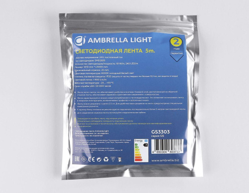 Светодиодная лента Ambrella Light 18W/m 240LED/m 2835SMD холодный белый 5M GS3303 фото 5