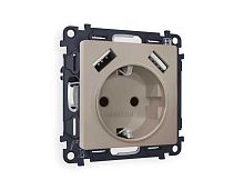 Комплект механизма электрической розетки AMBRELLA VOLT ALFA Серо-бежевый матовый 2USB A+A 18W (быстрая зарядка) с/з QUANT (AP3690, VM155) MA369010