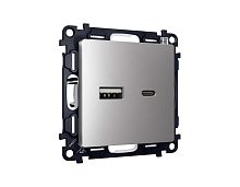 Комплект механизма розетки AMBRELLA VOLT ALFA Сталь матовый 2USB A+C 20W (быстрая зарядка) QUANT (AP5110, VM177) MA511010