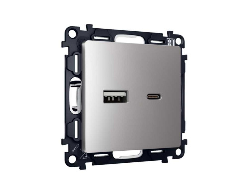 Комплект механизма розетки AMBRELLA VOLT ALFA Сталь матовый 2USB A+C 20W (быстрая зарядка) QUANT (AP5110, VM177) MA511010 Комплект механизма розетки AMBRELLA VOLT ALFA Сталь матовый 2USB A+C 20W (быстрая зарядка) QUANT (AP5110, VM177) MA511010