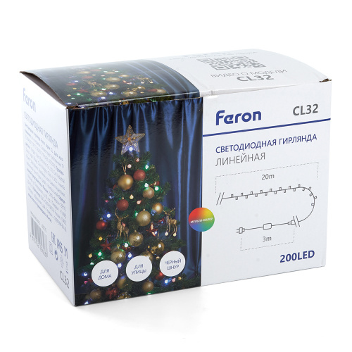 Светодиодная гирлянда Feron CL32 линейная 20 м +3м 230V мультиколор, c питанием от сети, черный шнур фото 2