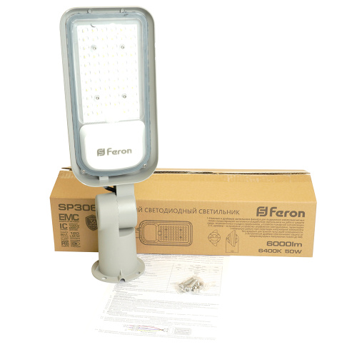 Светодиодный уличный консольный светильник Feron SP3060 50W 6400K 100-265V/50Hz, серый фото 14