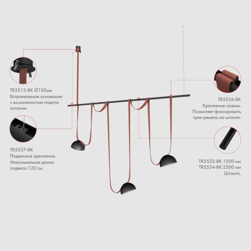 TR5537-BK Подвес для штанги серия Rod H200-1200мм, IP20, черный, сталь фото 6