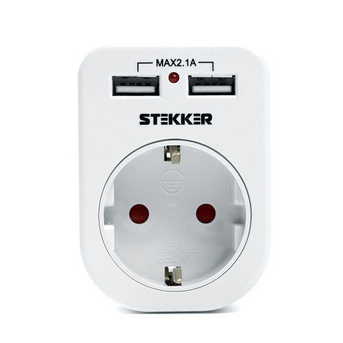 Переходник сетевой с/з c 2 USB 2,1А, STEKKER ADP16-24-20, 250В, 16A, IP20, белый фото 4