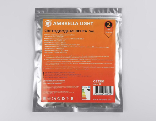 Светодиодная лента Ambrella Light 18W/m 240LED/m 2835SMD теплый белый 5M GS3301 фото 5