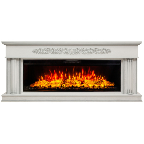 Каминокомплект PASADENA/АТЛАНТИДА Белый дуб с серебряной патиной с очагом Электроочаг JOKER/ДЖОКЕР 52