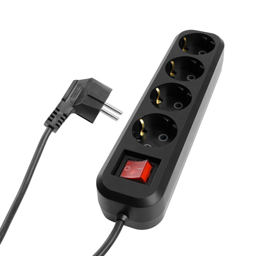 Удлинитель четырехместный с/з с выключателем STEKKER HM03-41-05 3x0,75, 5м, серия Home (У10А-003), черный