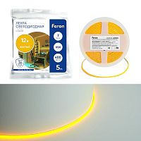 Светодиодная COB лента Feron LS630, 400SMD(2110)/ 7Вт/м 12V 5000*3*1.8мм желтый, IP20