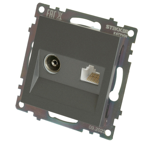 Розетка TV + компьютерная RJ-45 (механизм), серия Катрин, графит, GLS00-7106-06 фото 2