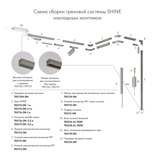 TR5739-DN Внешний блок питания для трека SHINE BASE, 150W, 48V DC, IP20, темный никель, алюминий фото 4