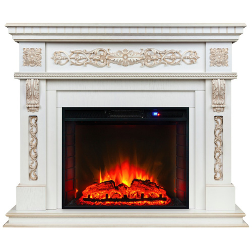 Каминокомплект ESTELLA/ЭЛЛИ Белый дуб с золотой патиной с очагом Электроочаг SPARTA 25.5