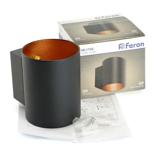 Светильник настенный Feron ML1750 Glow G9,15W, 230V чёрный + золото IP20 фото 10