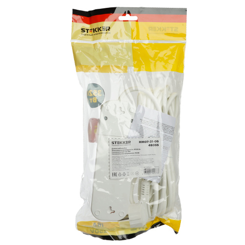 Удлинитель трехместный с/з  с выключ. STEKKER HM07-31-05 3x1мм2, 5м, серия Home (У16А-002), белый фото 9