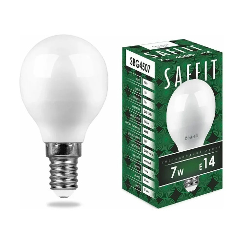 Лампа светодиодная SAFFIT SBG4507 Шарик E14 7W 230V 4000K