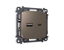 Комплект механизма розетки AMBRELLA VOLT OMEGA Темная бронза матовый 2USB A+C 20W (быстрая зарядка) QUANT (OP6410, VM177) MO641010