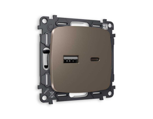 Комплект механизма розетки AMBRELLA VOLT OMEGA Темная бронза матовый 2USB A+C 20W (быстрая зарядка) QUANT (OP6410, VM177) MO641010