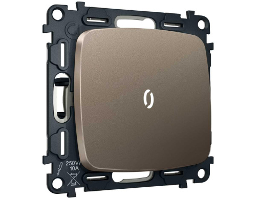 Комплект механизма 1-клавишного выключателя с самовозвратом с подсветкой 5600K OMEGA Темная бронза матовый QUANT (OP6320, VM113, G14W) MO632055