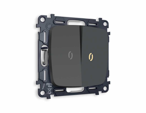 Комплект механизма 2-кл выключателя AMBRELLA VOLT с подсветкой 3200K OMEGA Графит мягкое касание QUANT (OP9040, VM115, G11Y) MO904010