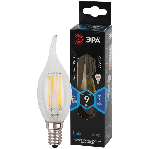 Лампа светодиодная филаментная ЭРА E14 9W 4000K прозрачная F-LED BXS-9W-840-E14 Б0047005 фото 3