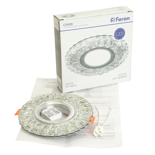 Светильник встраиваемый с белой LED подсветкой Feron CD938 потолочный MR16 G5.3 прозрачный фото 6