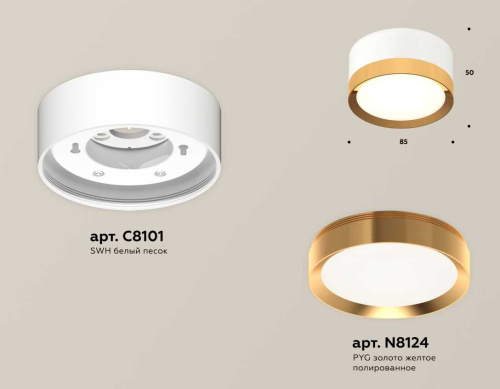 Комплект накладного светильника Ambrella light Techno Spot XS8101005 SWH/PYG белый песок/золото желтое полированное GX53 (C8101, N8124) фото 2