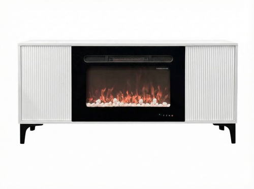 Каминокомплект НАОМИ Белый с очагом Электроочаг ALPHA PEBBLE/АЛЬФА С ГАЛЬКОЙ