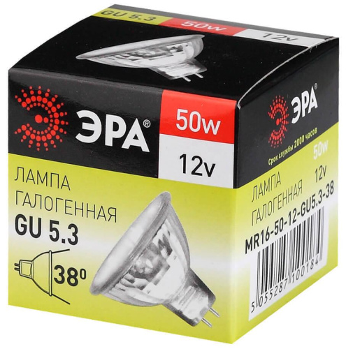 Лампа галогенная ЭРА GU5.3 50W 3000K прозрачная GU5.3-MR16-50W-12V-CL C0027358 фото 3