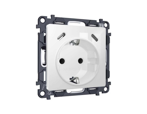 Комплект механизма электрической розетки 2USB С+C 20W с/з на винтовых зажимах 16A-250V Ambrella Volt ALFA Белый глянец QUANT (AP1105, VM165) MA110510