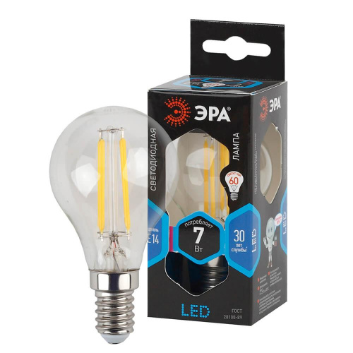 Лампа светодиодная филаментная ЭРА E14 7W 4000K прозрачная F-LED P45-7W-840-E14 Б0027947 фото 3