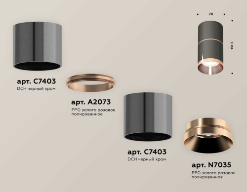 Комплект накладного светильника Ambrella light Techno Spot XS7403101 DCH/PPG черный хром/золото розовое полированное (C7403, A2073, C7403, N7035) фото 3