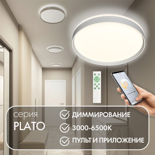 DK6511-WH Накладной светильник, LED, 50W, IP 20, 3000K - 6500K, белый, металл, полимер фото 5