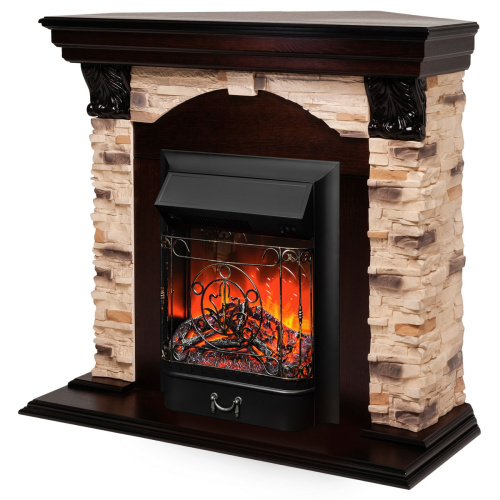 Каминокомплект DUBLIN CORNER ROCK/ДУБЛИН УГЛ. РОК Античный дуб с очагом Электроочаг MAJESTIC LUX/МАДЖЕСТИК фото 2