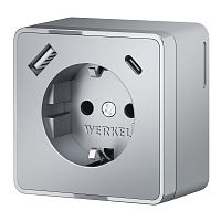 Розетка с заземлением, шторками и USB тип A+C Gallant серебряный W5071706