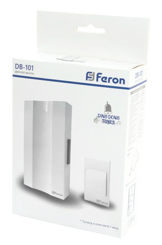 Звонок с кнопкой проводной Feron DB-101 электромеханический белый 230V 162х98х40мм фото 2