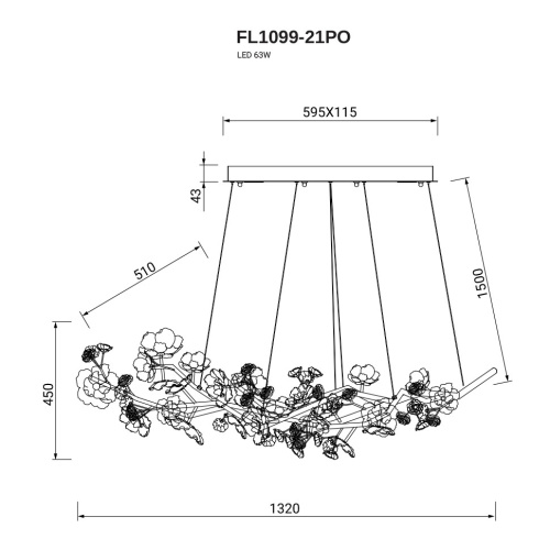 Люстра подвесная Sauvage FL1099-21PO фото 2 Люстра подвесная Sauvage FL1099-21PO фото 2