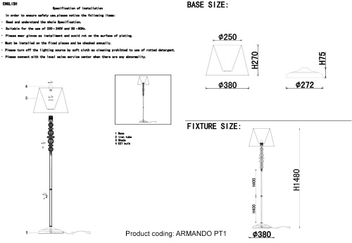 Торшер Crystal Lux ARMANDO PT1 CHROME фото 2 Торшер Crystal Lux ARMANDO PT1 CHROME фото 2