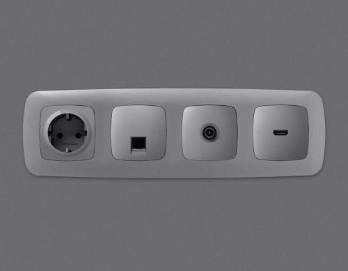 Комплект механизма компьютерной розетки RJ-45 экранированной с автоматической защитной шторкой OMEGA Сталь матовый QUANT (OP5120, VM185) MO512005 фото 5