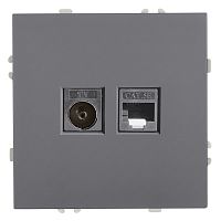 Розетка TV + компьютерная RJ-45 (механизм), STEKKER, серия Эмили, RST00-5106-10, платиново-серый, soft touch