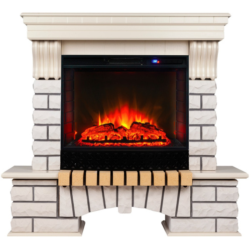 Каминокомплект COUNTRY/БРУКЛИН Белый дуб с очагом Электроочаг SPARTA 25.5